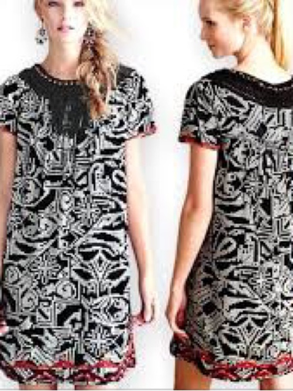 Floreat Black & White Patterned Mini Dress Anthropologie